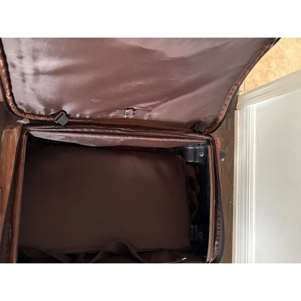 Tumi Brown Leather Rolling Suitcase Upright Luggage Bag Distressed 24 Inch